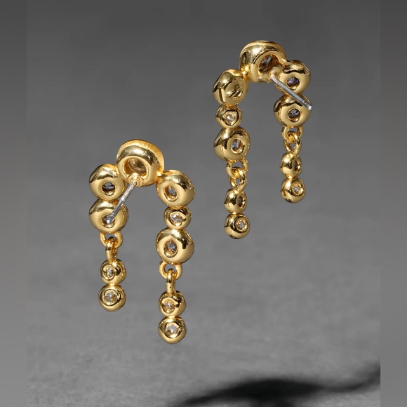 Asterales Gold Arched Long Earrings | Alexis Bittar ALEXIS BITTAR • Asterales Gold CZ Stones Arched Post Earrings